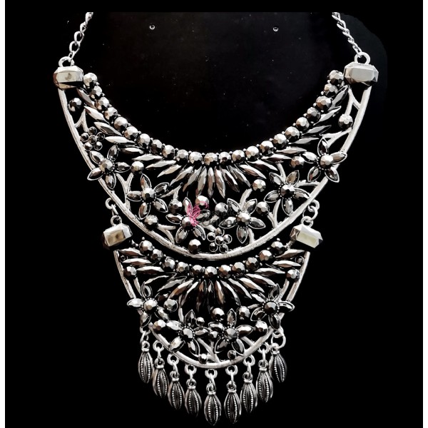 Colier  elegant Vintage Glam CG031AA Argintiu cu cristale